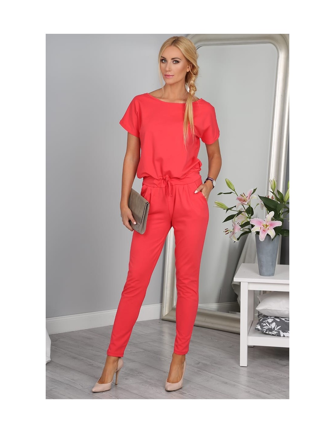 Coral jumpsuit with bow 2950 - Online store - Boutique